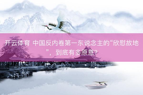 开云体育 中国反内卷第一东说念主的“欣慰故地”，到底有多原意？